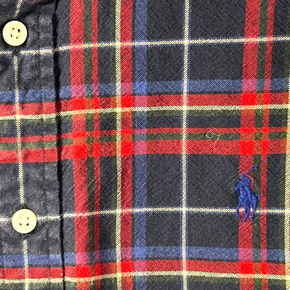 Ralph Lauren Mens Flannel Shirt Navy Blue Red Plaid Button Up XL Classic Fit - Picture 6 of 14